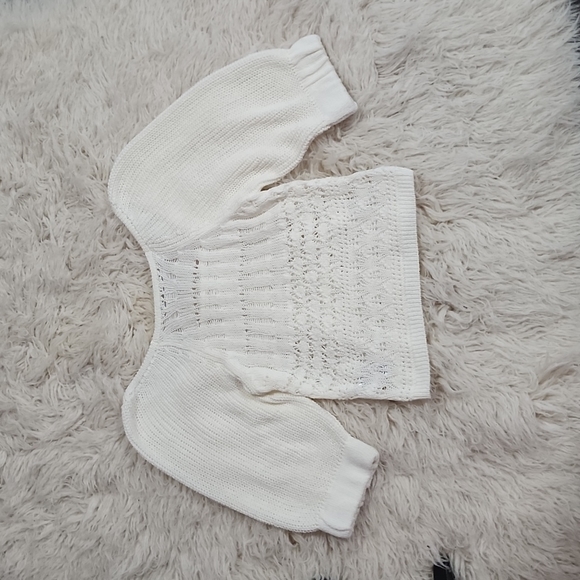 NEW! asos Crochet Open Knit Short Puff Sleeve Square Neck Sweater Off White - Picture 9 of 9